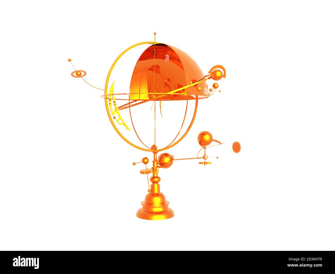 golden planetarium with orbits Stock Photo