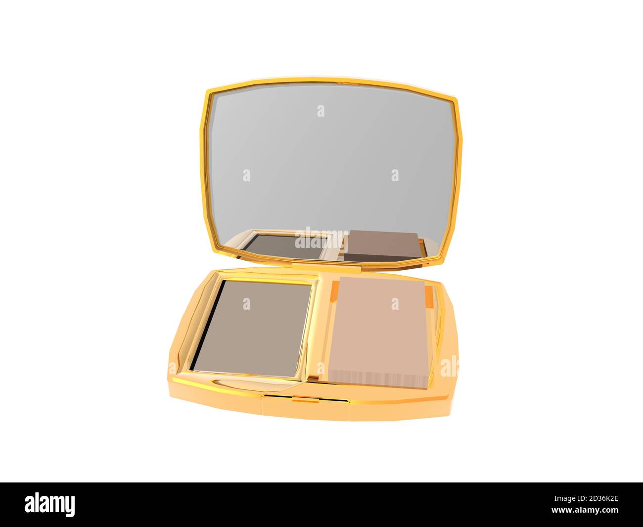 golden make-up set with powder and mirror Stock Photo