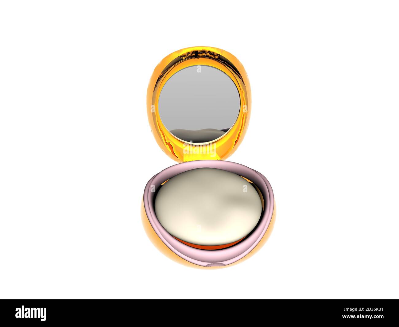 golden powder box with make-up mirror Stock Photo