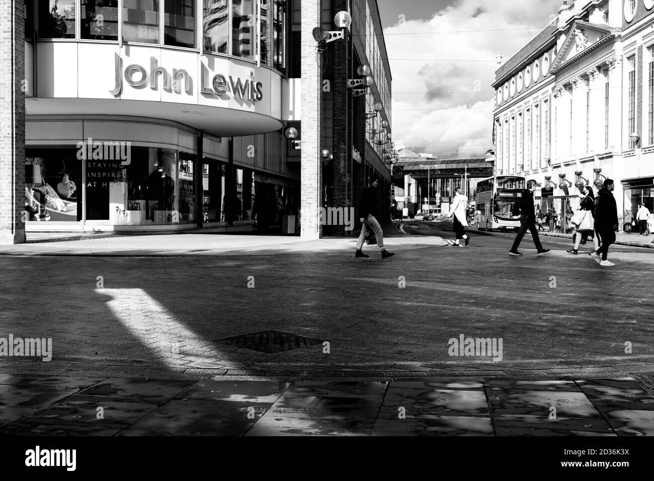 London UK OCtober 06 2020, Shoppers Walking Past A High Street John Lewis Department Store Stock Photo