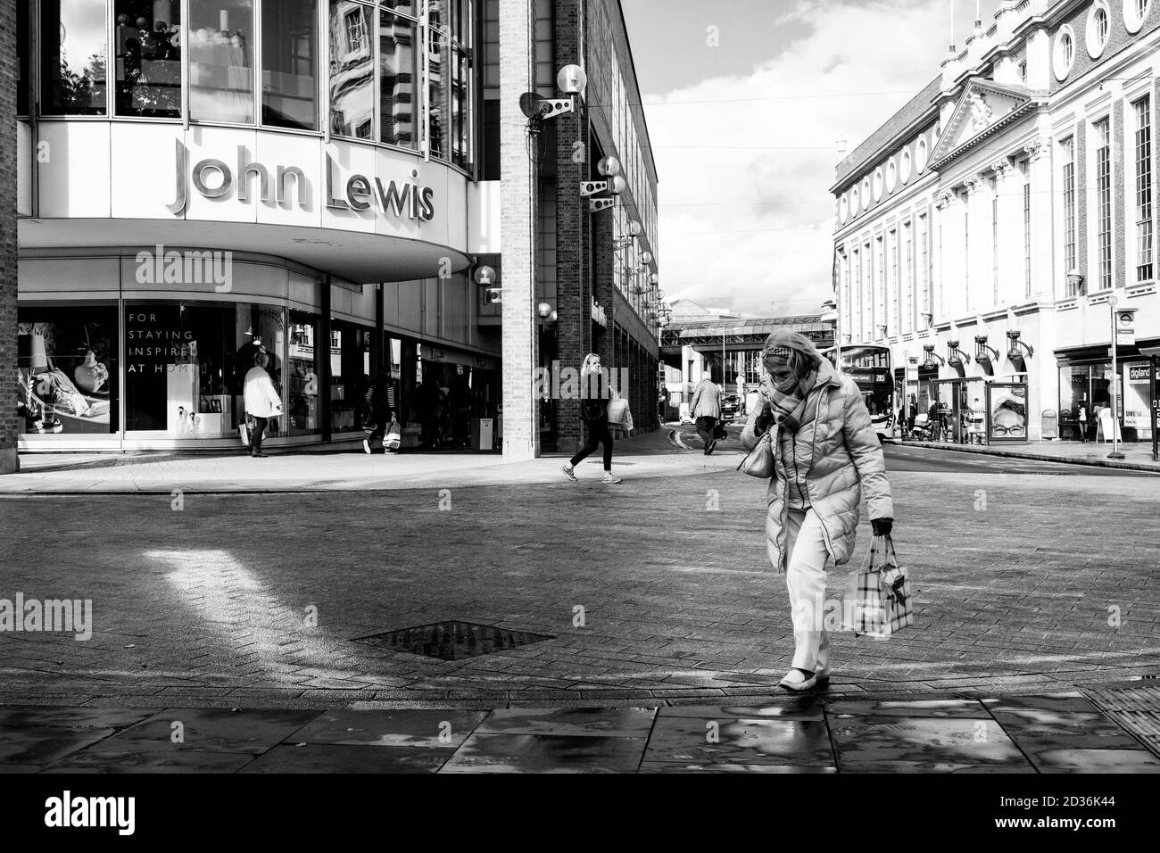 London UK OCtober 06 2020, Shoppers Walking Past A High Street John Lewis Department Store Stock Photo