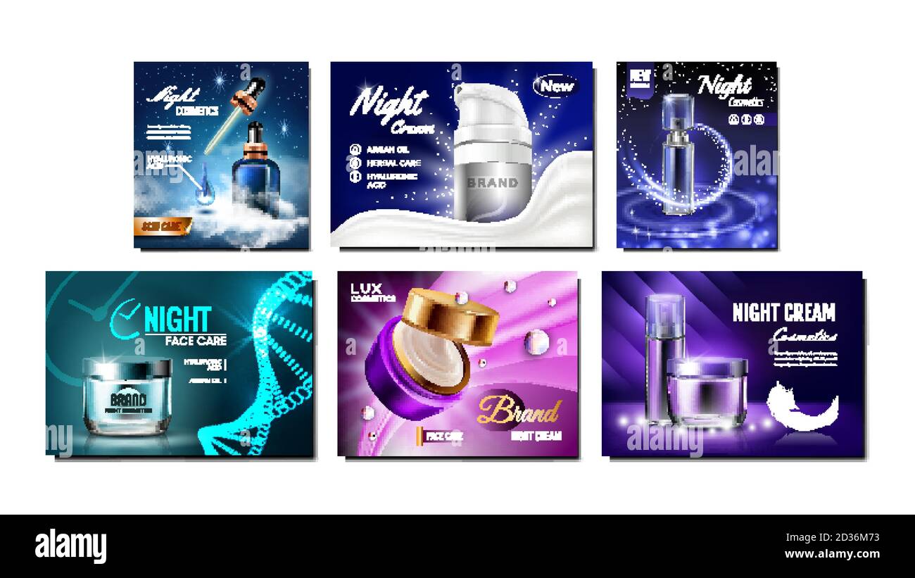 Night Cream Creative Promo Posters Set Vector Stock Vector