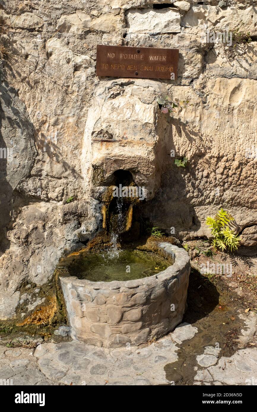 Fresh water supply (not potable) coming from a hillside, Akamas Peninsula, Cyprus. Stock Photo