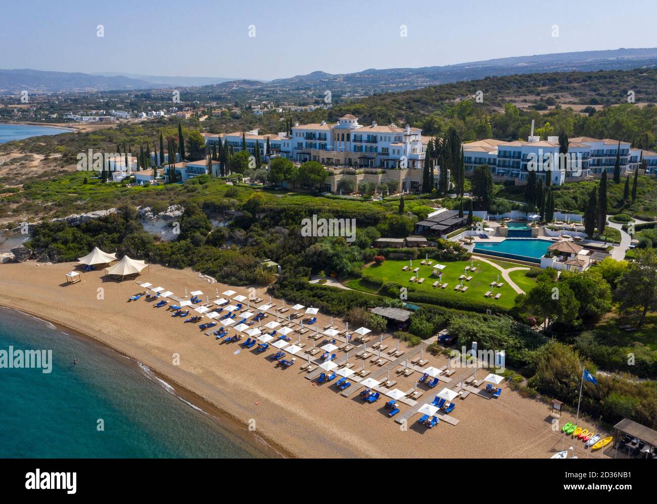 Aerial view of the Anassa Hotel and the Akamas peninsula coastline near Latchi, Cyprus. Stock Photo