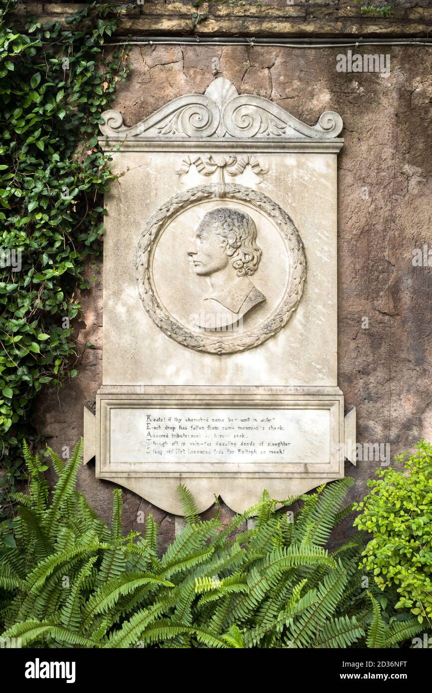 The tombstone of John Keats in the protestant cemetery of Rome - Rome, Italy Stock Photo