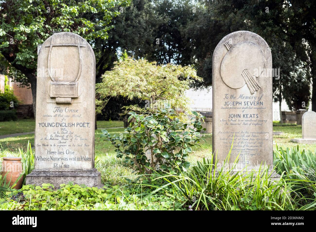 The tomb of John Keats and Joseph Severn in the protestant cemetery of Rome- Rome, Italy Stock Photo