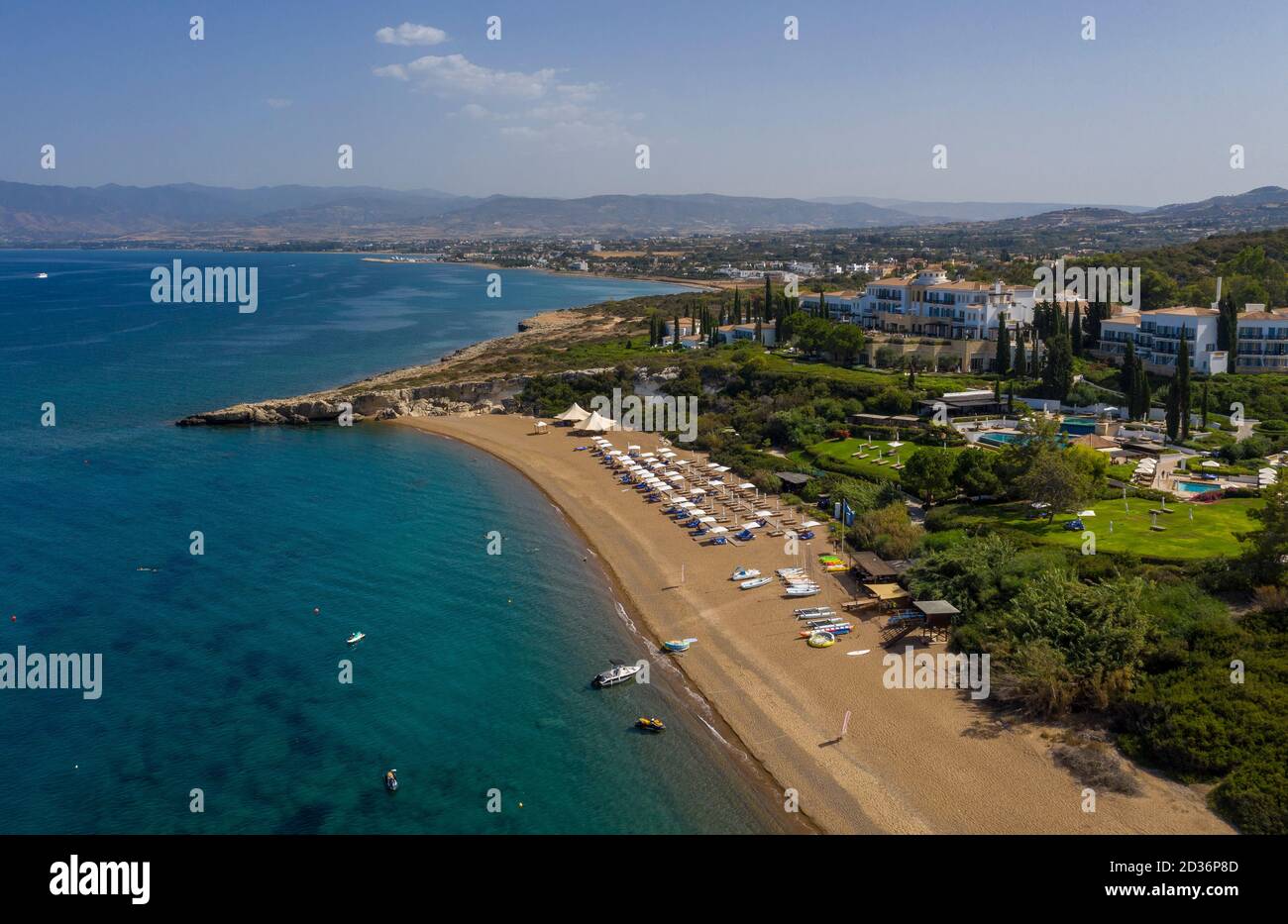 Aerial view of the Anassa Hotel and the Akamas peninsula coastline near Latchi, Cyprus. Stock Photo