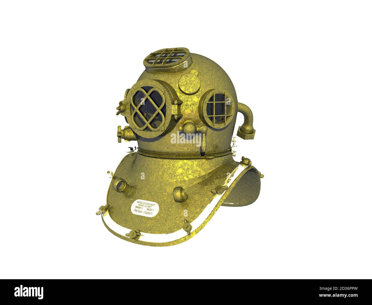 heavy brass diving helmet with portholes Stock Photo