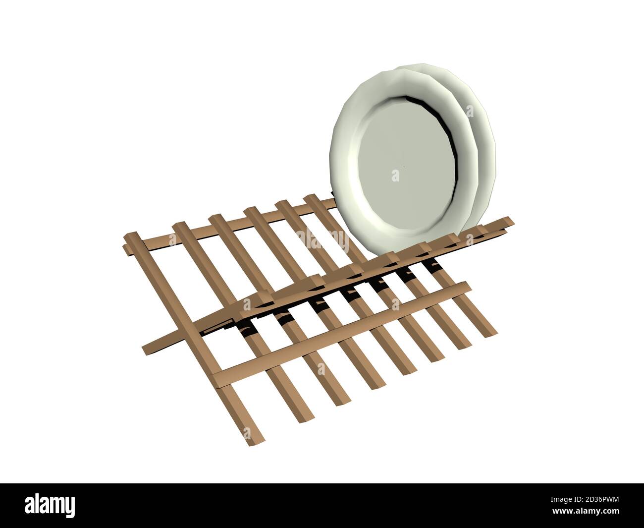 wooden drying rack for dishes in the kitchen Stock Photo