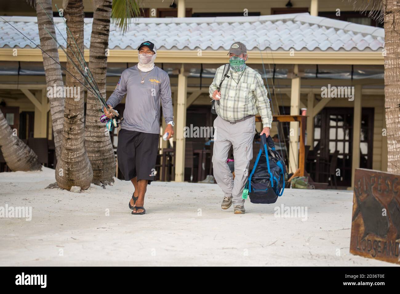 San Pedro, Montana, Belize. 6th Oct, 2020. Guide Junior and guest Ken Z