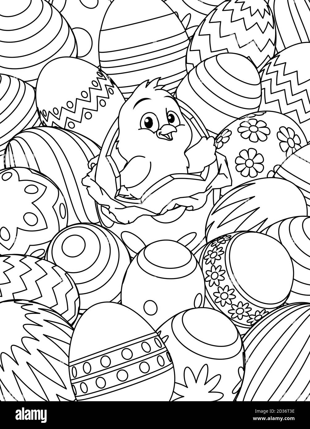 Easter Chick Eggs Coloring Book Page Cartoon Stock Vector
