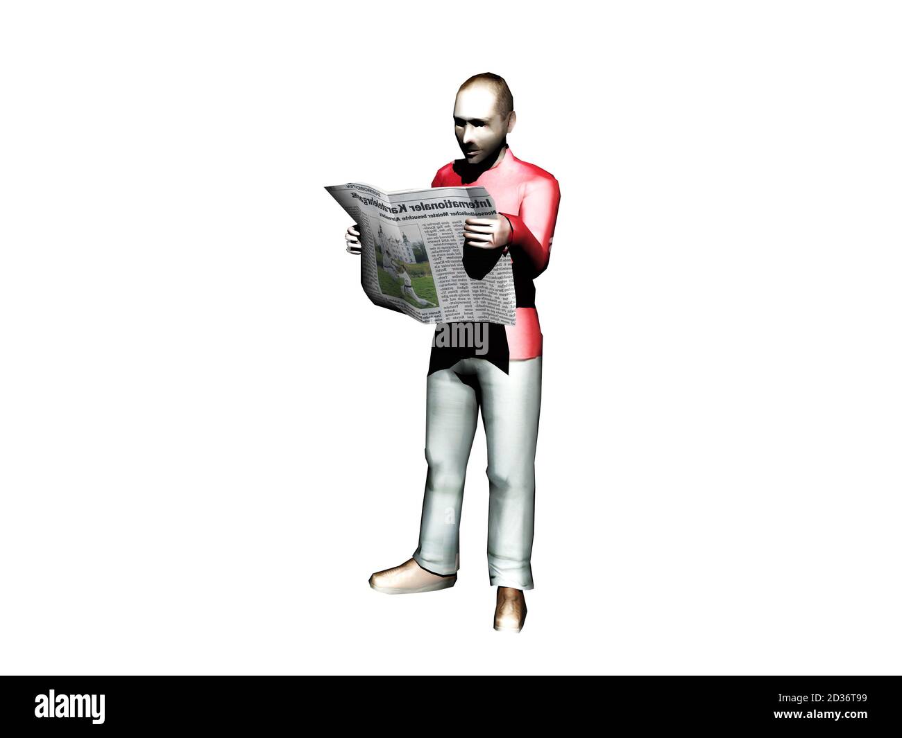 young man reading newspaper while standing Stock Photo