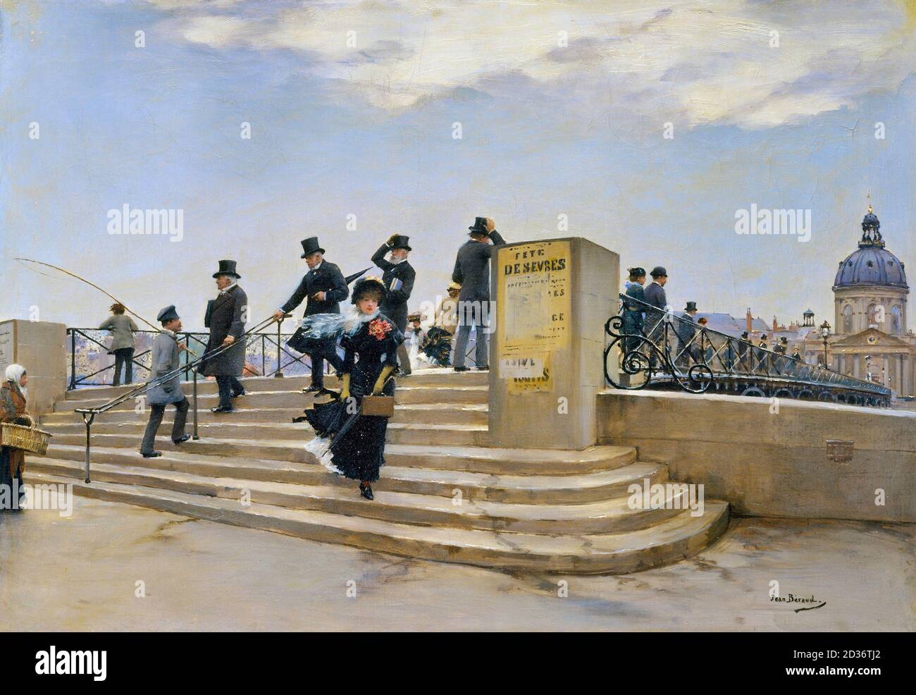 Jean Béraud. Painting entitled 'A Windy Day on the Pont des Arts', oil on canvas, 1880s by Jean Beraud (1849-1935) Stock Photo