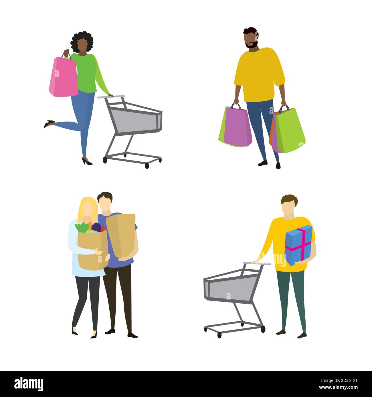 Different people buyers with shopiing bags, Stock Vector
