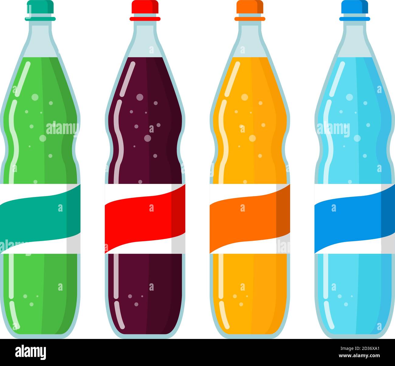 Set of plastic bottles with lemonade. Flat illustration vector Stock