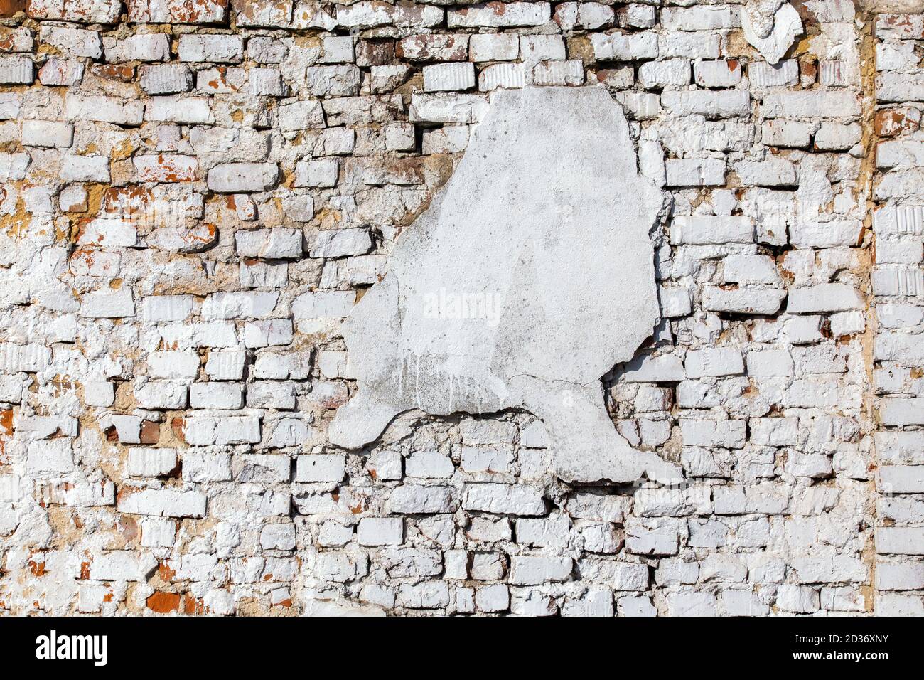 old brick wall with white plaster - full frame background and texture Stock Photo