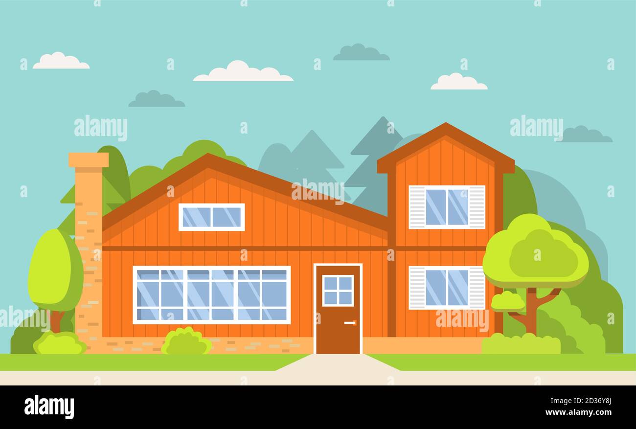 House exterior.Home front view facade with roof. Stock Vector