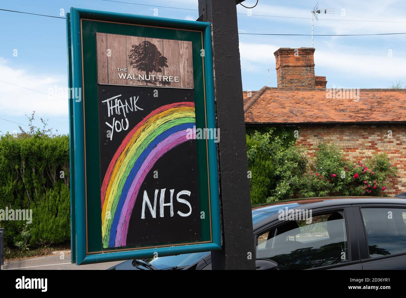 Bourne End, Buckinghamshire, UK. 2nd June, 2020. Thank you NHS artwork outside the Walnut Tree