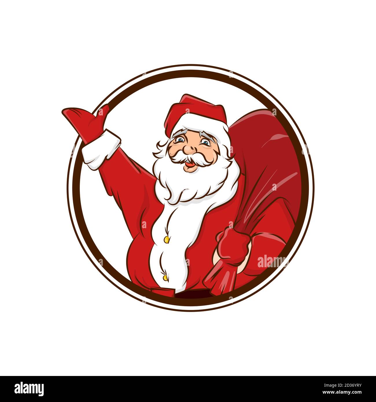 Badge Funny Santa Claus hold big sack Stock Vector