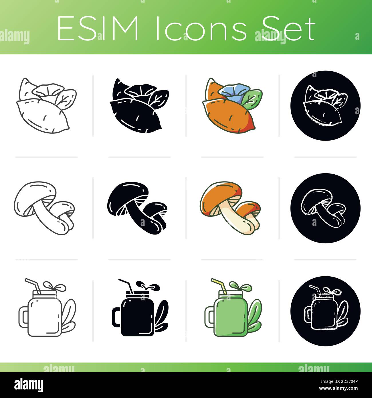 Health vegetables types icons set. Stock Vector