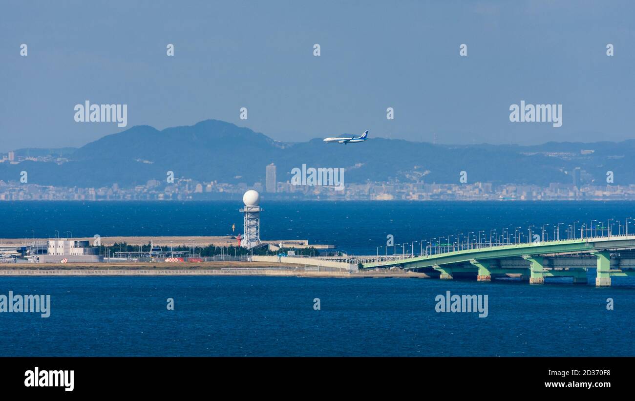 Osaka / Japan November 16, 2017 ANA plane landing at the Kansai