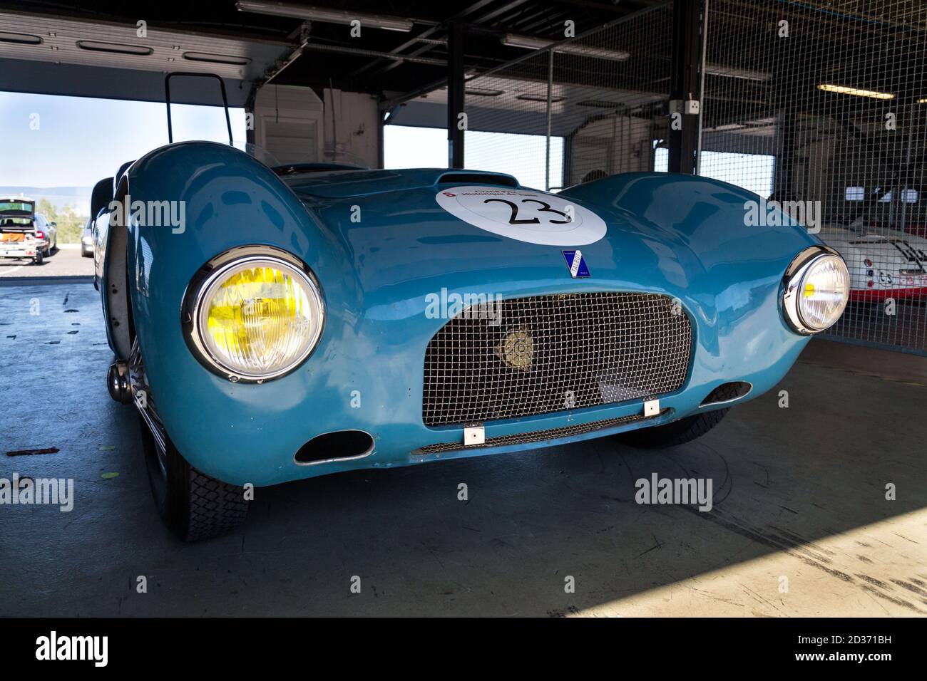 Vintage veteran car Talbot Lago T26 Grand Sport Figoni Fastback coupe from 1948 stands in paddock box Stock Photo
