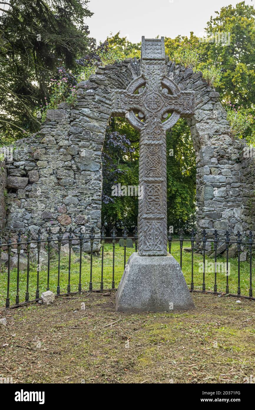 Celtic cross in the Medieval church and graveyard established by the