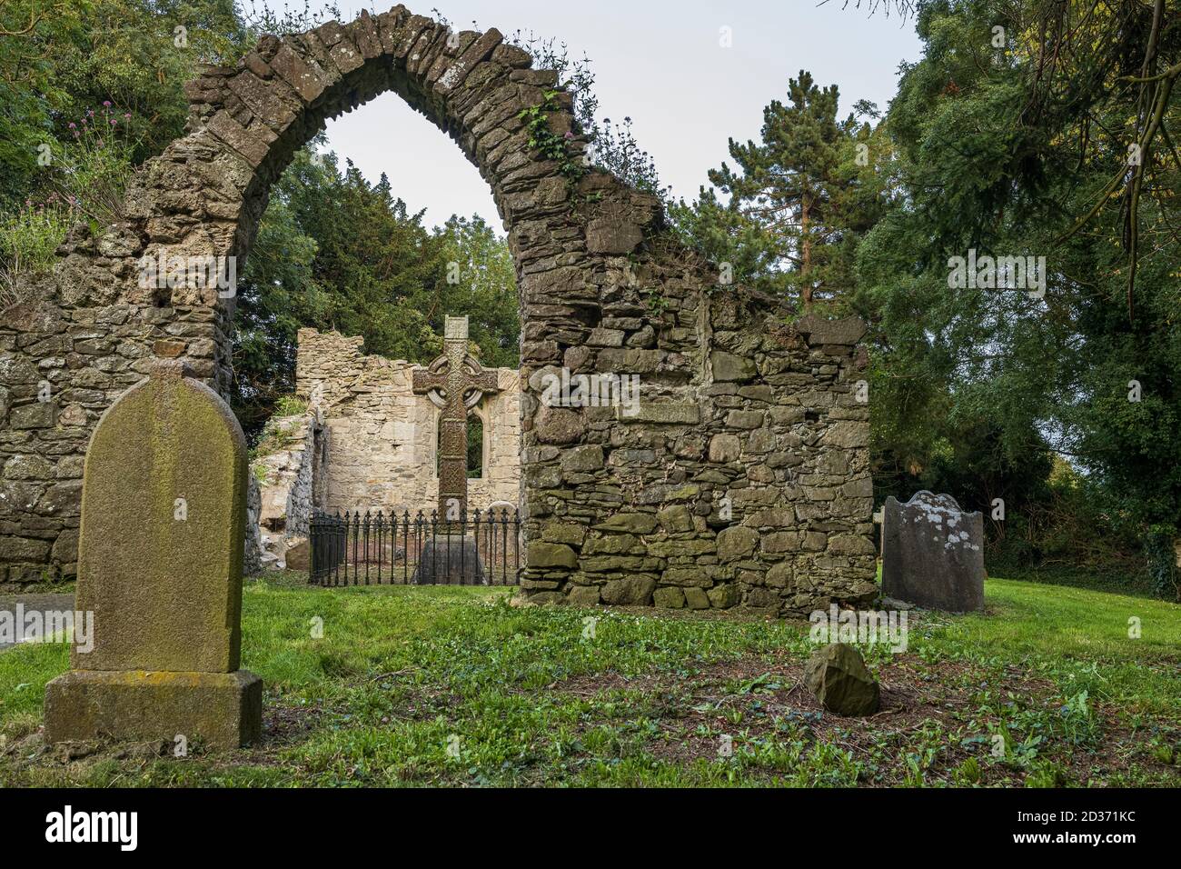 Celtic cross in the Medieval church and graveyard established by the