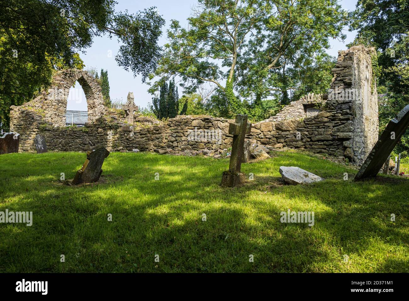 Celtic cross in the Medieval church and graveyard established by the