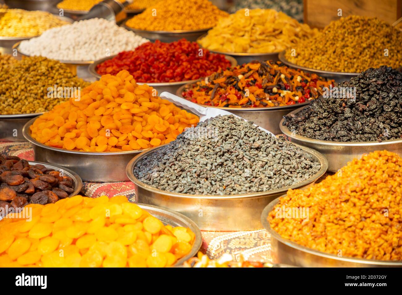 Assorted nuts and dried fruits in turkish market, Antalia, Turkey Stock