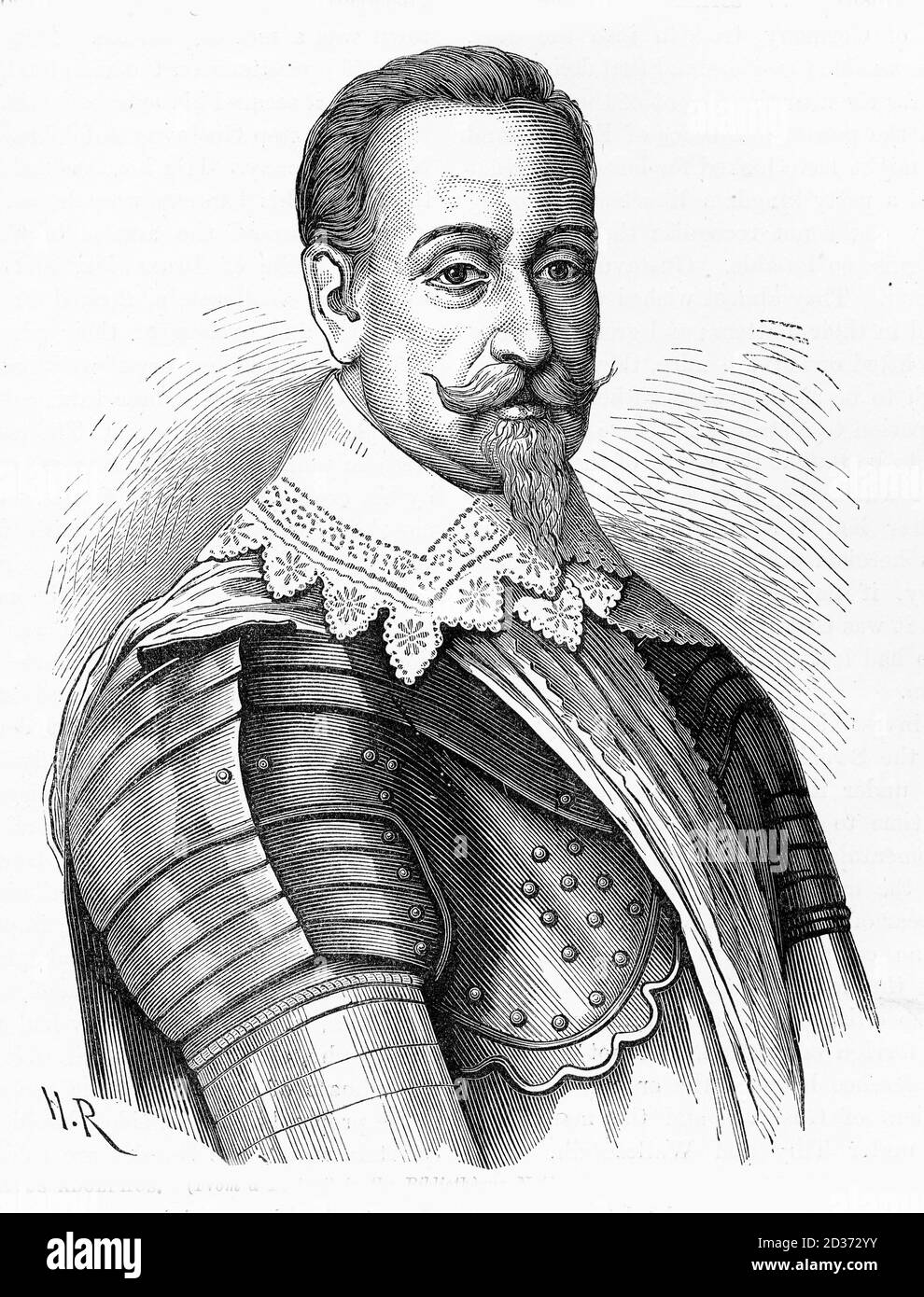 Engraving of Gustavus Adolphus (1594 – 1632),  the King of Sweden from 1611 to 1632, and  credited for the rise of Sweden as a great European power. IIlustration from 'The history of Protestantism' by James Aitken Wylie (1808-1890), pub. 1878 Stock Photo