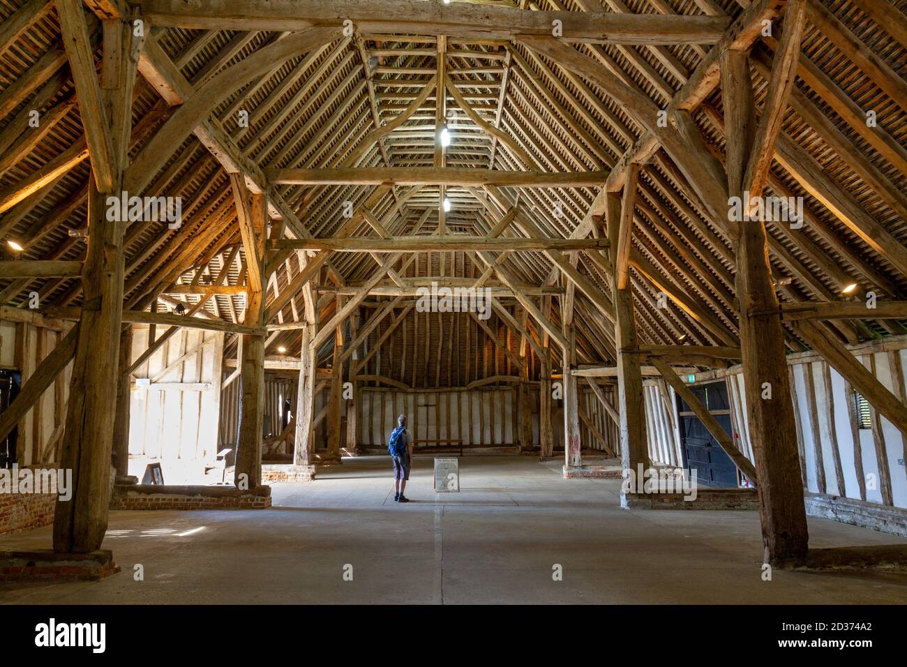 General view inside the Barley Barn, Cressing Temple Barns, an ancient monument situated between