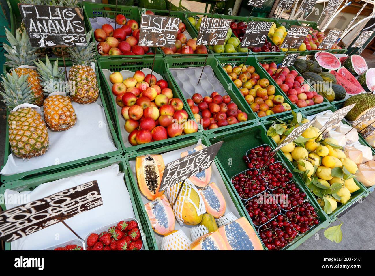 fruits for sale on street market in Prague, Czech Republic Stock Photo