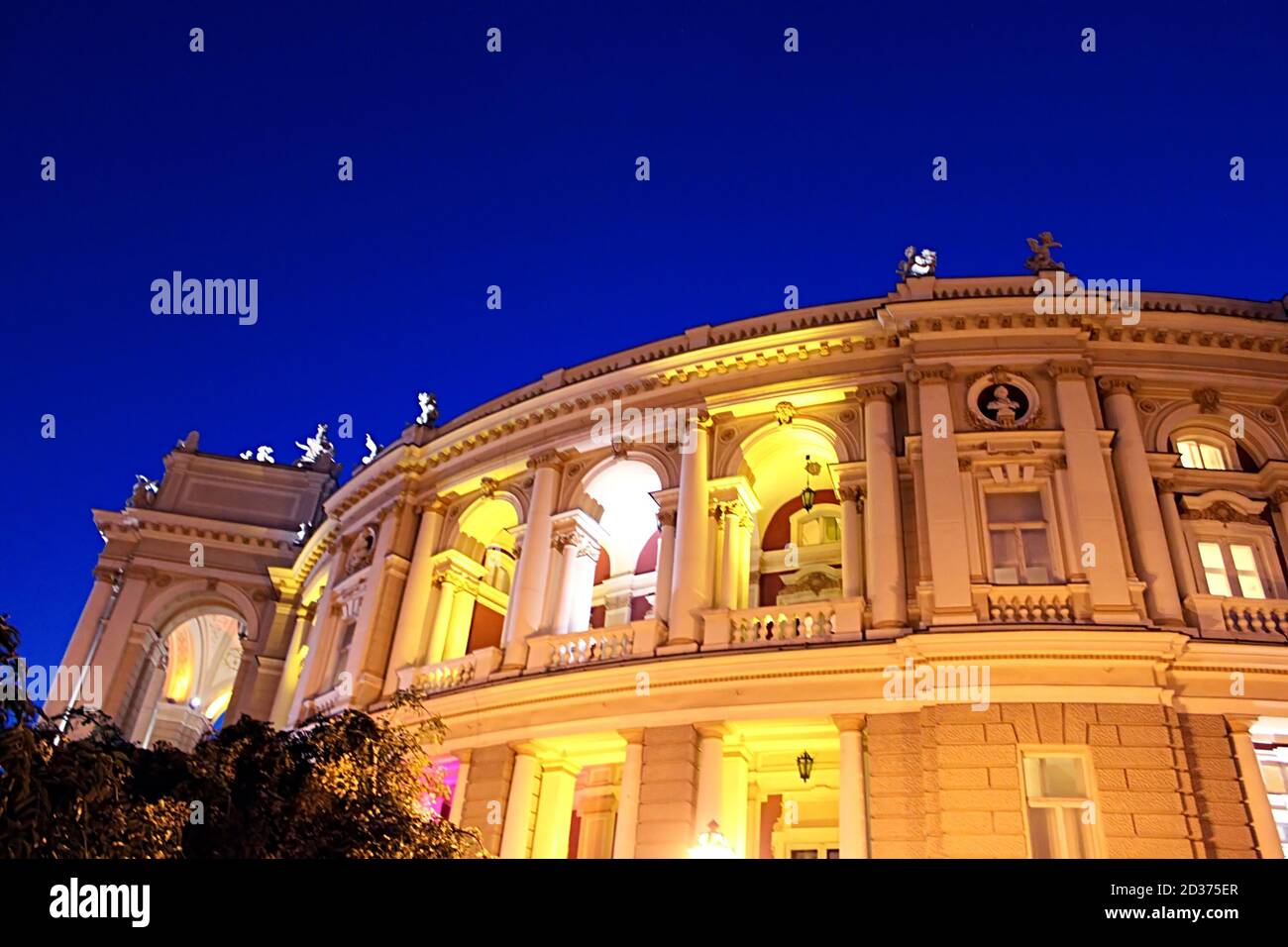 Night view of part of opera house in Odesa, Ukraine Stock Photo