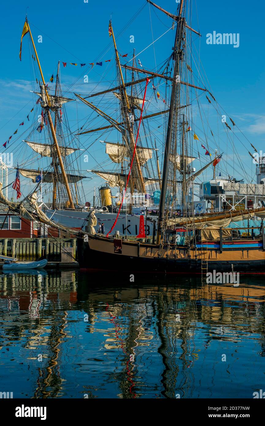 Tall ships docked in the harbor in Halifax, Nova Scotia, Canada Stock