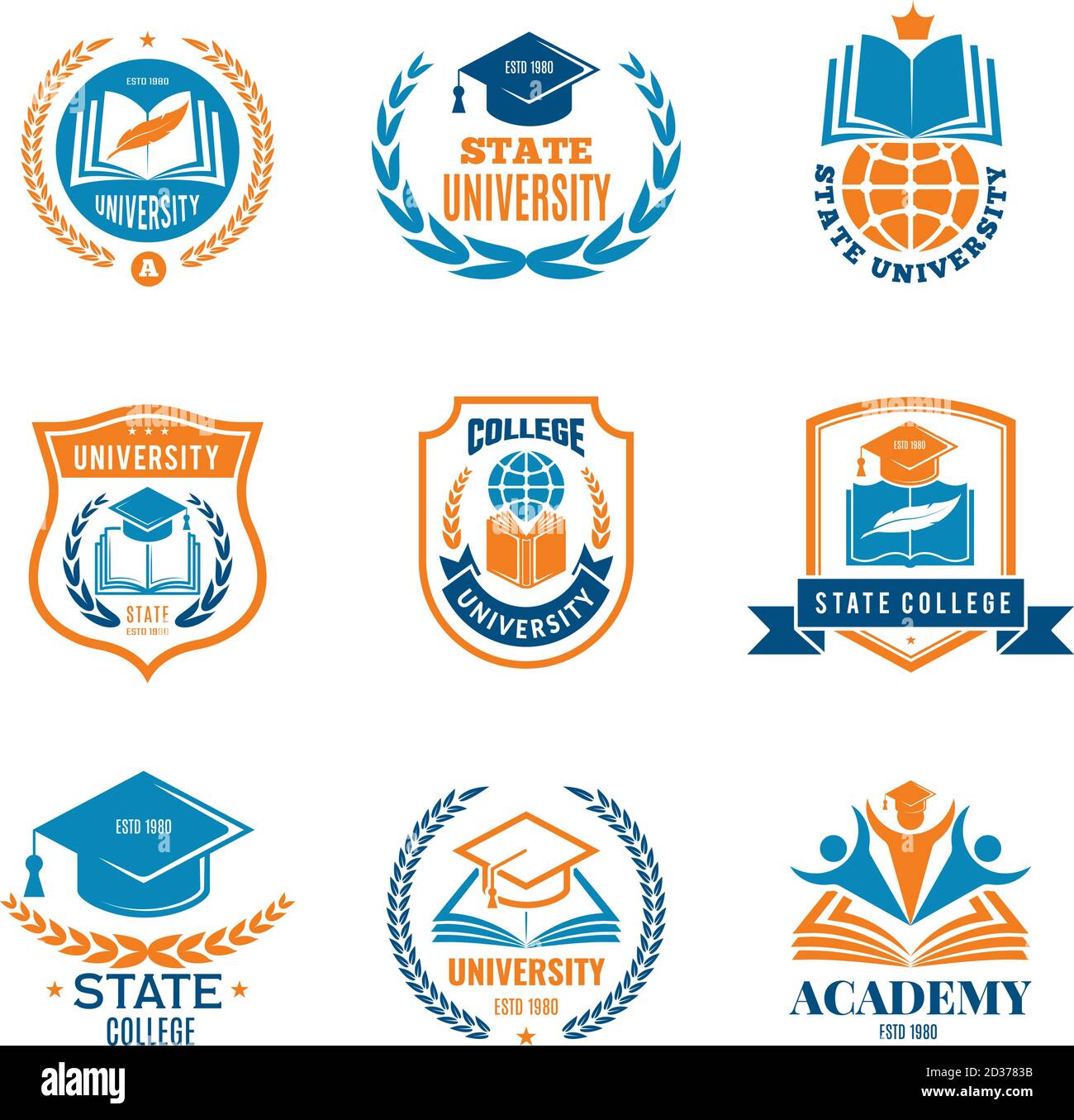 University badges. School business identity quality emblem college vector logo Stock Vector