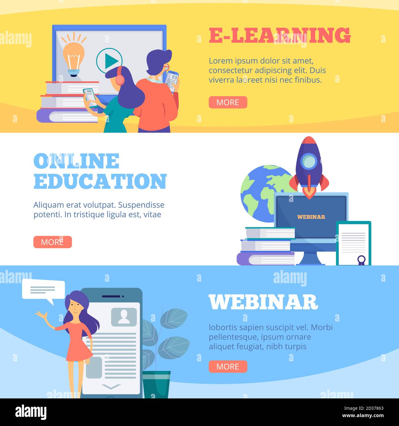 Online education banners. Webinar web school conference e learning ...