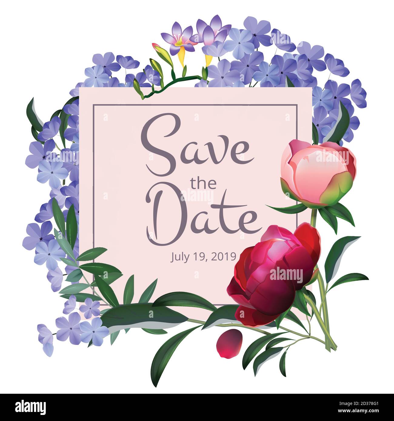 Floral frame. Flowers botanical background for wedding invitation cards bouquet of flowers vector colored background Stock Vector