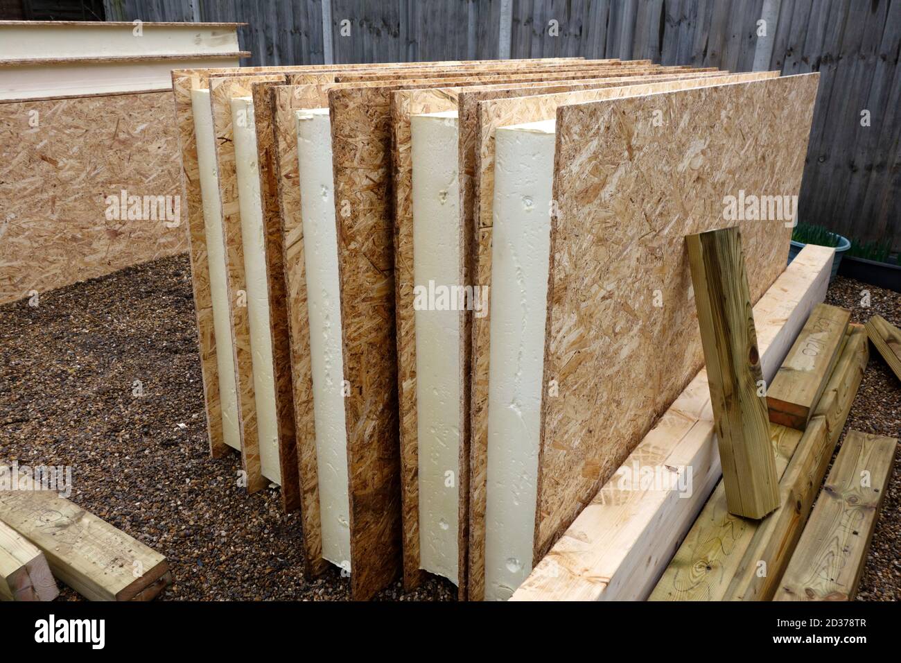 Structural Insulated Panels (SIP's) ready for use in constructing a building Stock Photo