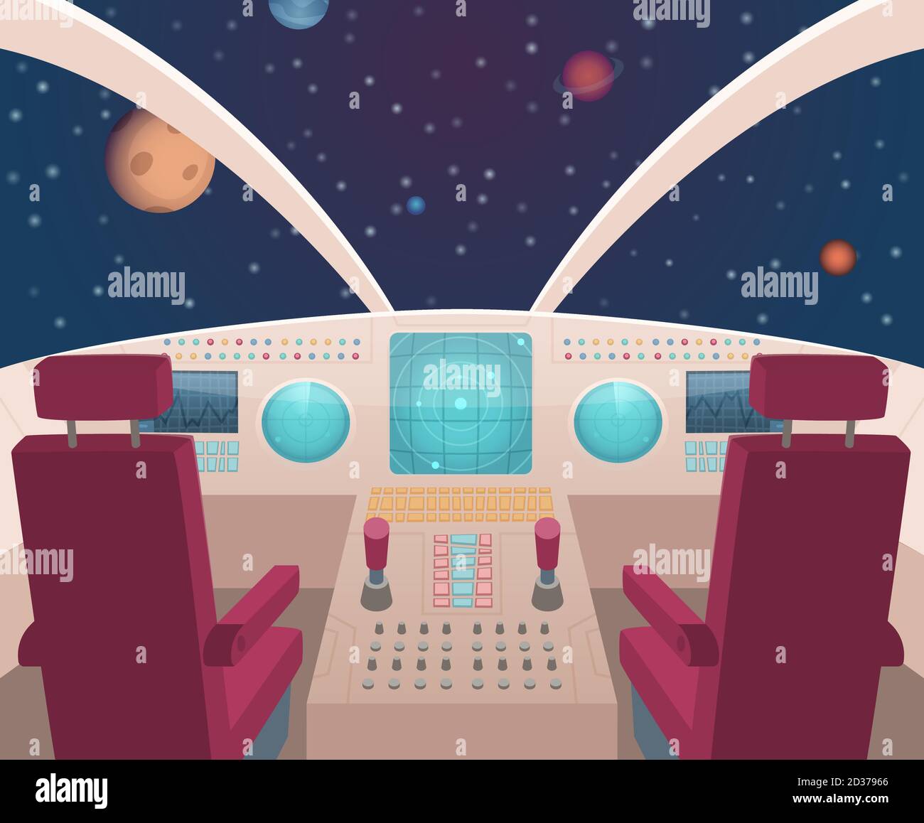 Spaceship cockpit. Shuttle inside interior with dashboard panel vector  illustration in cartoon style Stock Vector Image & Art - Alamy