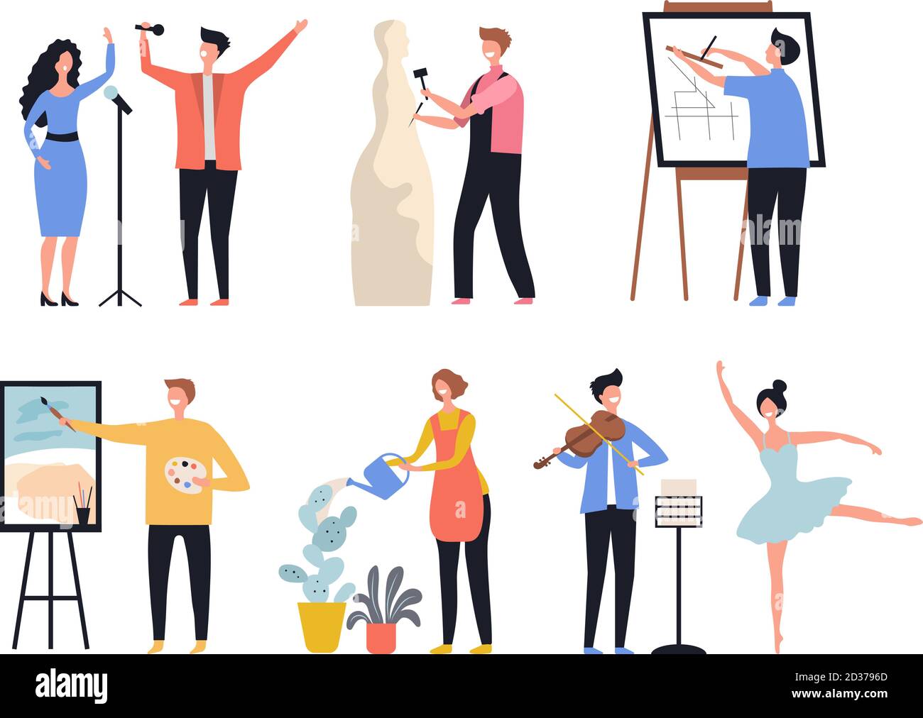 Creative profession. Hobby artists painters sculptors decorators creative workers vector characters Stock Vector