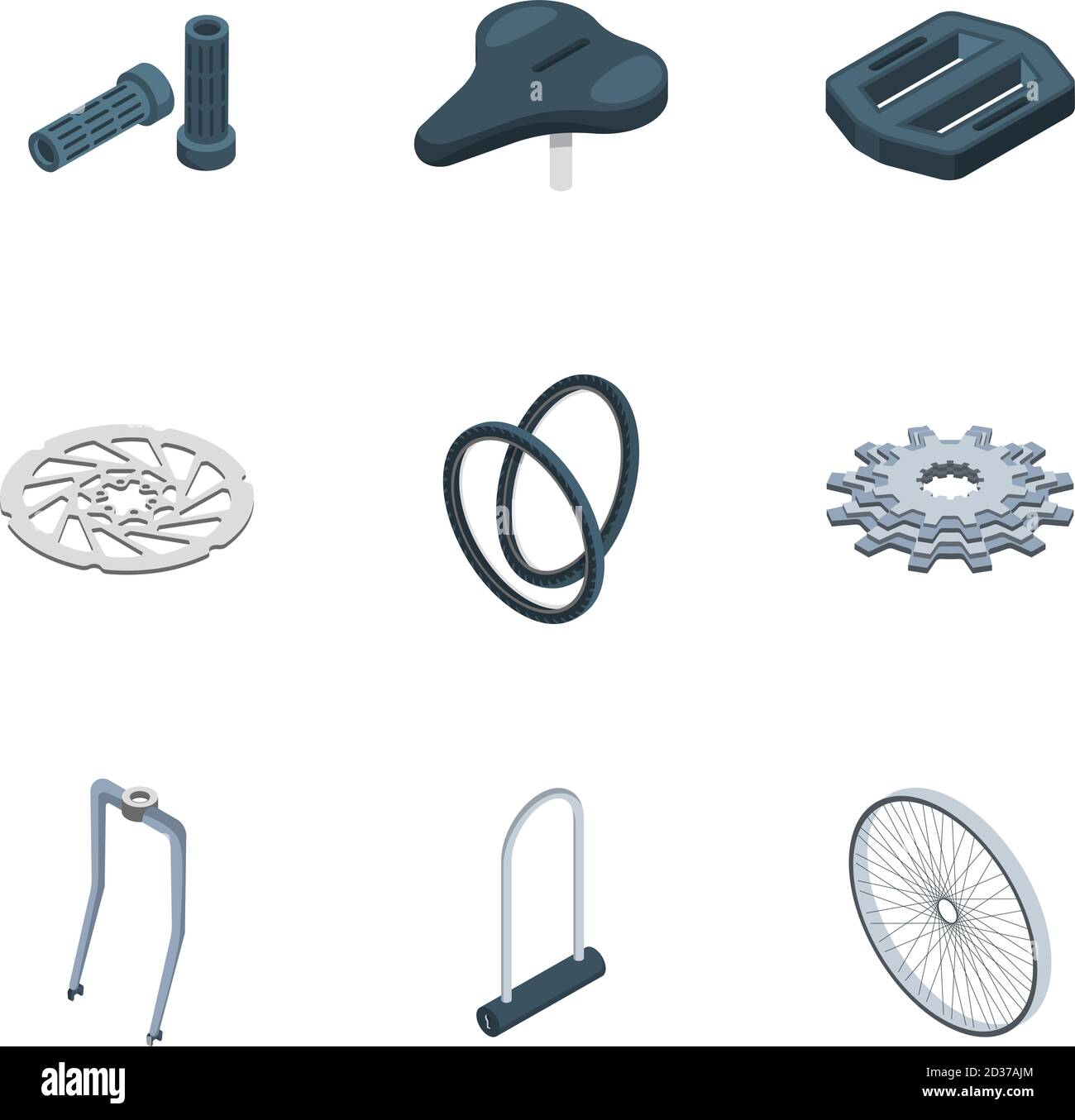 Bike parts. Bicycles components mechanical saddle fork crank seat hub  vector isometric icons collection Stock Vector Image & Art - Alamy