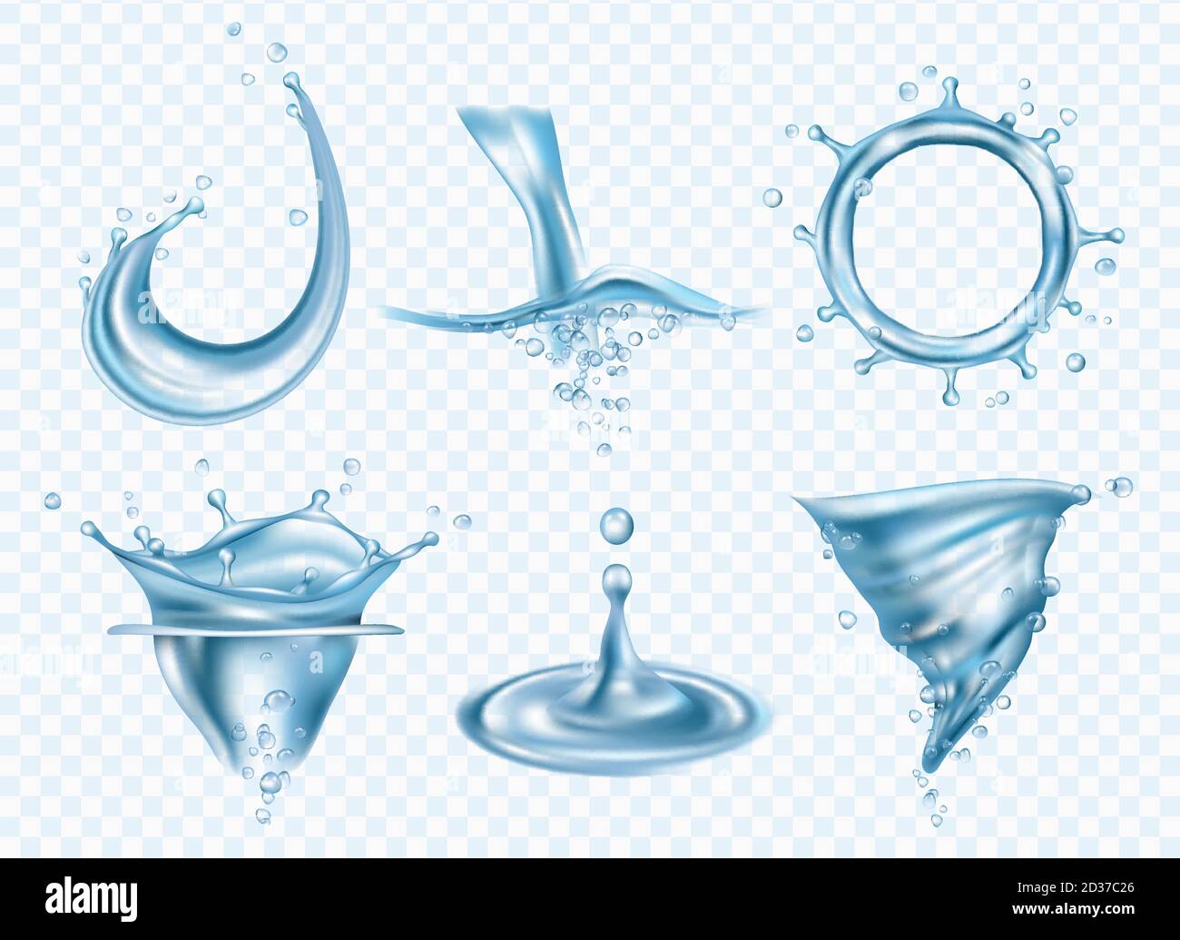 Water splashes. Washing fluid surface liquid weather rainy drops whirlpool vector realistic pictures template Stock Vector