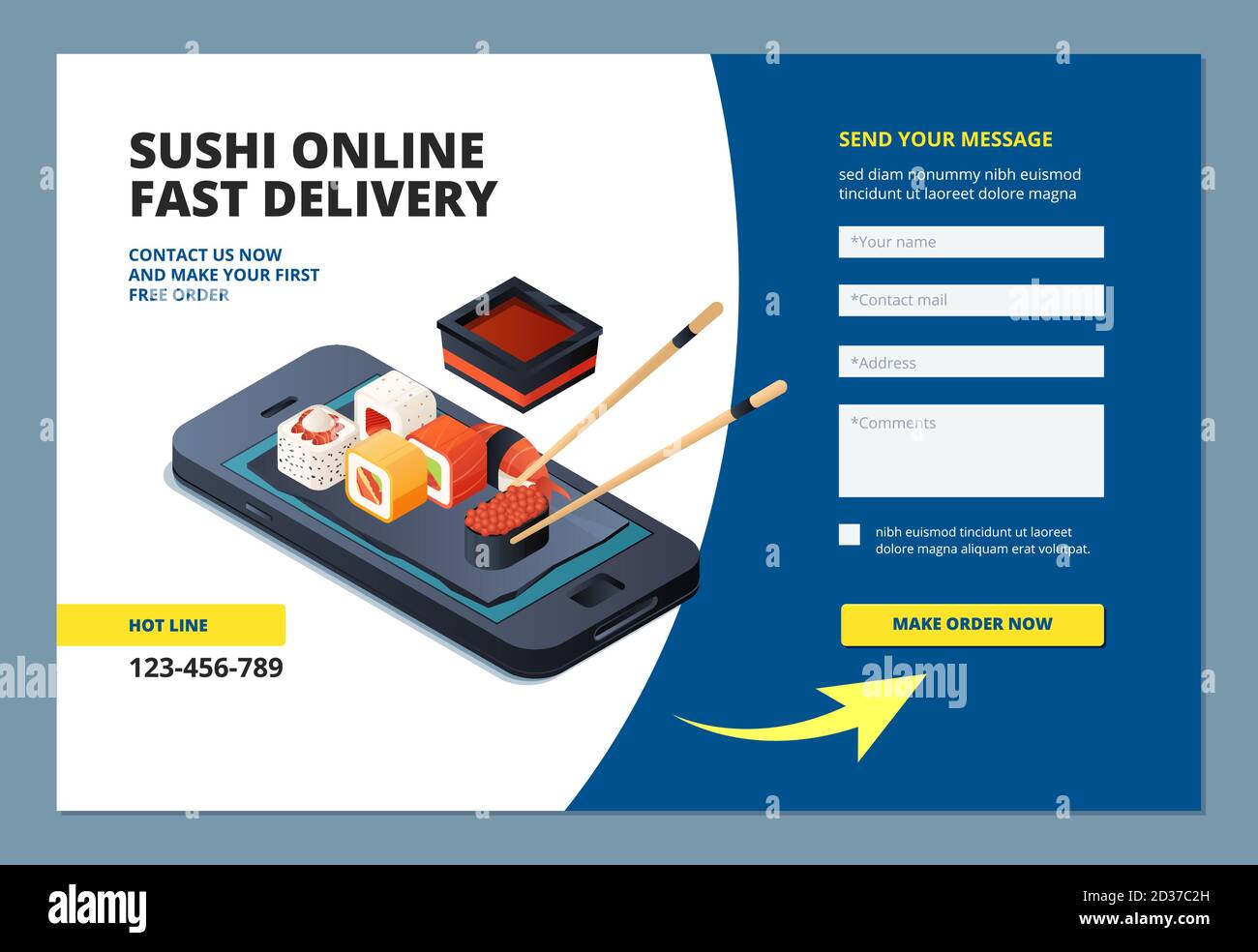 Food landing. Sushi seafood online restaurant menu order website form ...