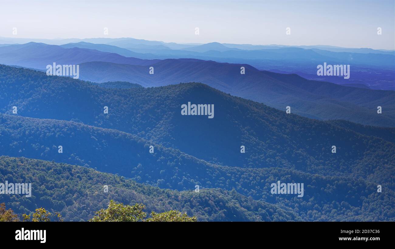 The Blue Ridge Mountains appear like waves of an ocean that goes on ...