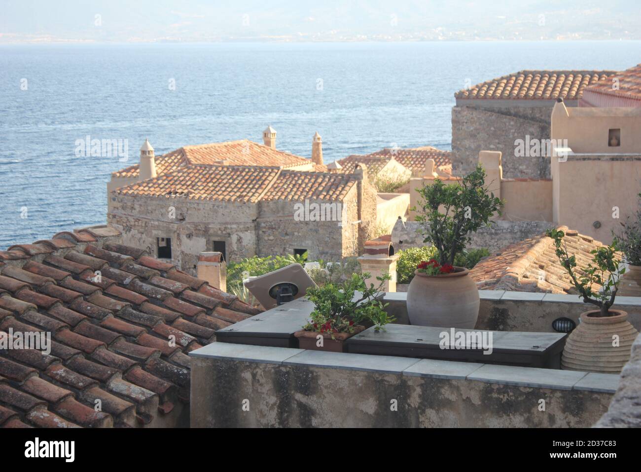 Monemvasia , historical medieval village in southern Peloponnese , Greece Stock Photo