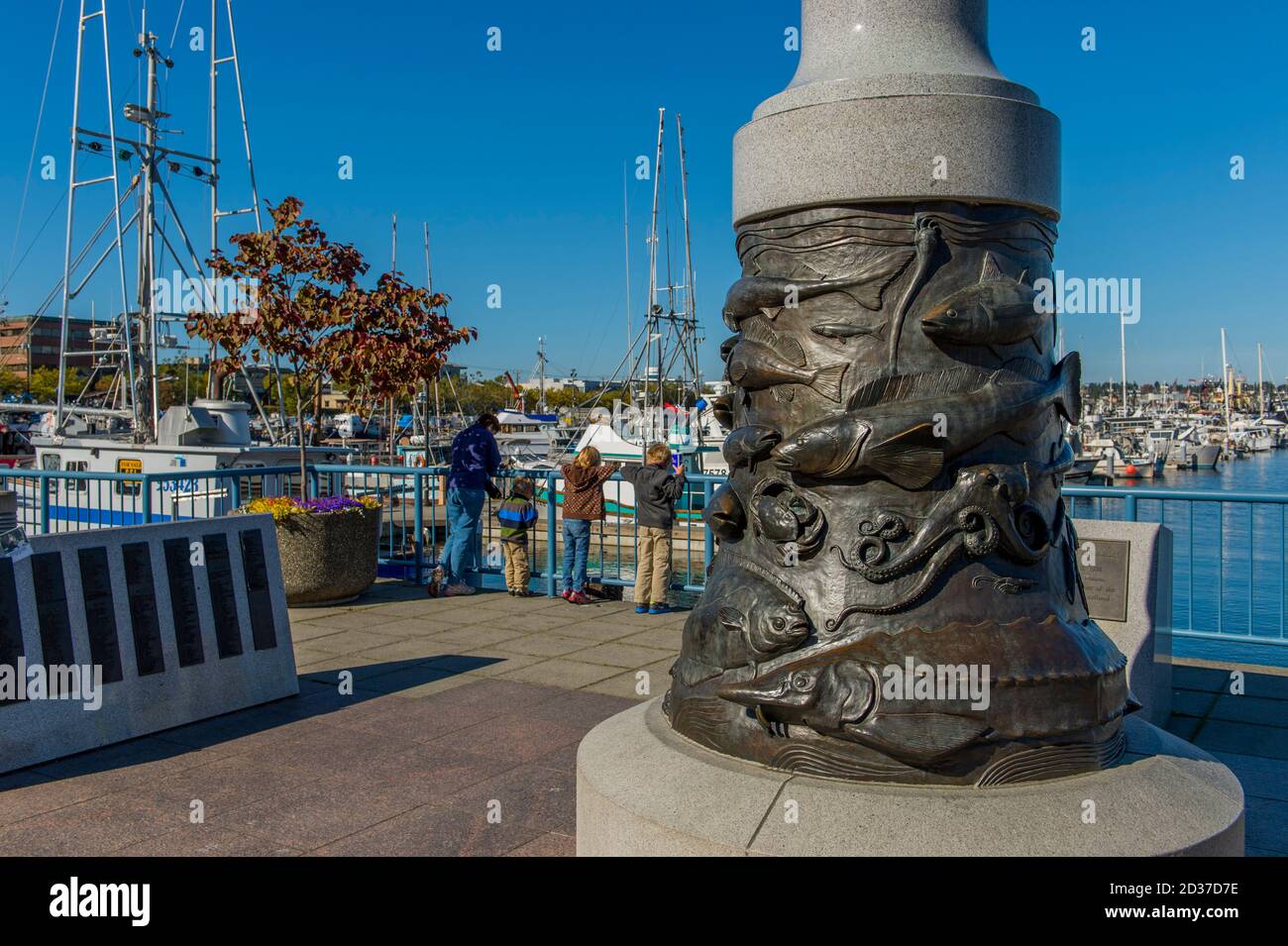 Detail of bronze artwork of the Fishermans Memorial at Seattles Fishermans Terminal, Washington State, USA. Stock Photo