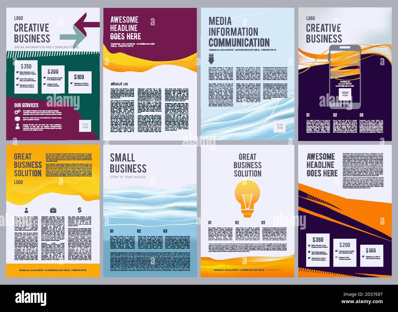 Business flyers. Product ads brochure pages design template with