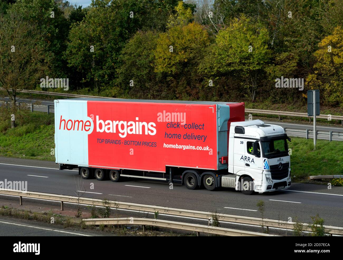 A Home Bargains articulated lorry on the M40 motorway, Warwickshire, UK Stock Photo