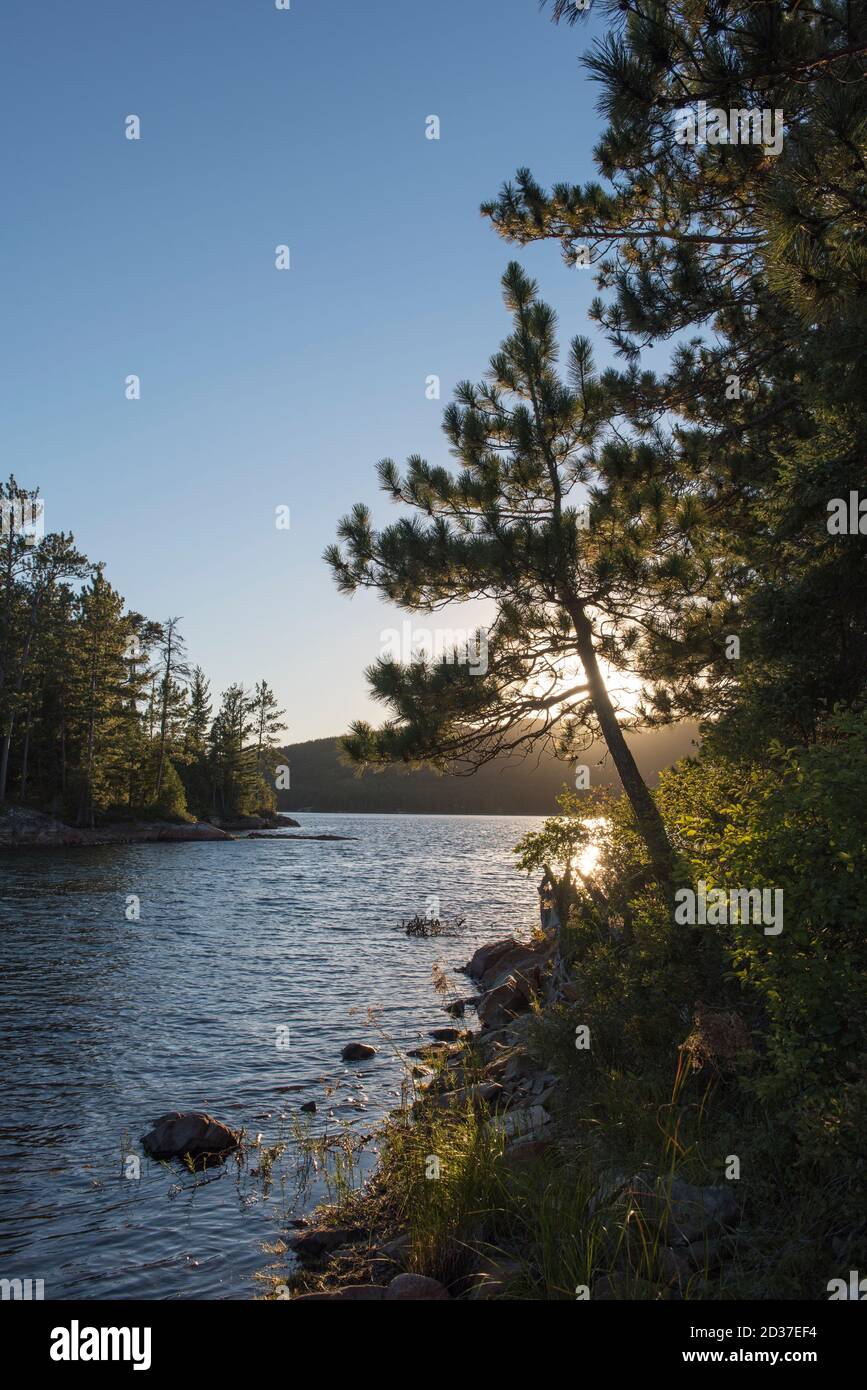 Dusk on the lakes in Temagami Region in Northern Ontario. Stock Photo